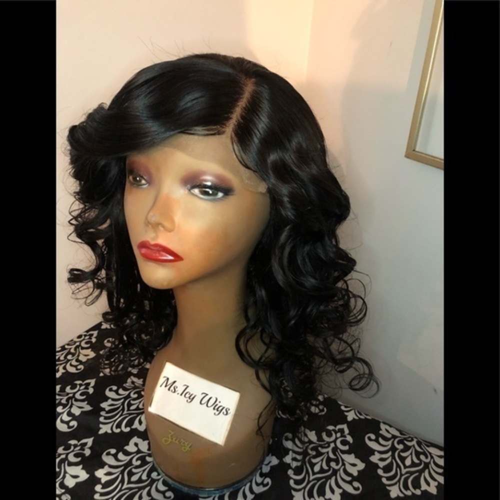 Custom made 100% Virgin hair 20inch With 4 x 4 T closure Natural black wig